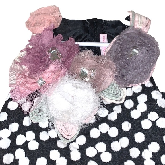 C’est Chouette black and white polka dot dress with floral embellishments - Picture 2 of 4